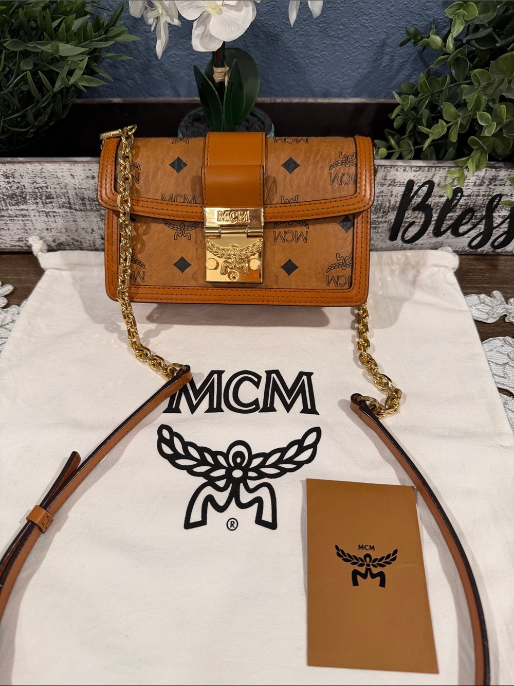 Authentic MCM Cognac Sling bag